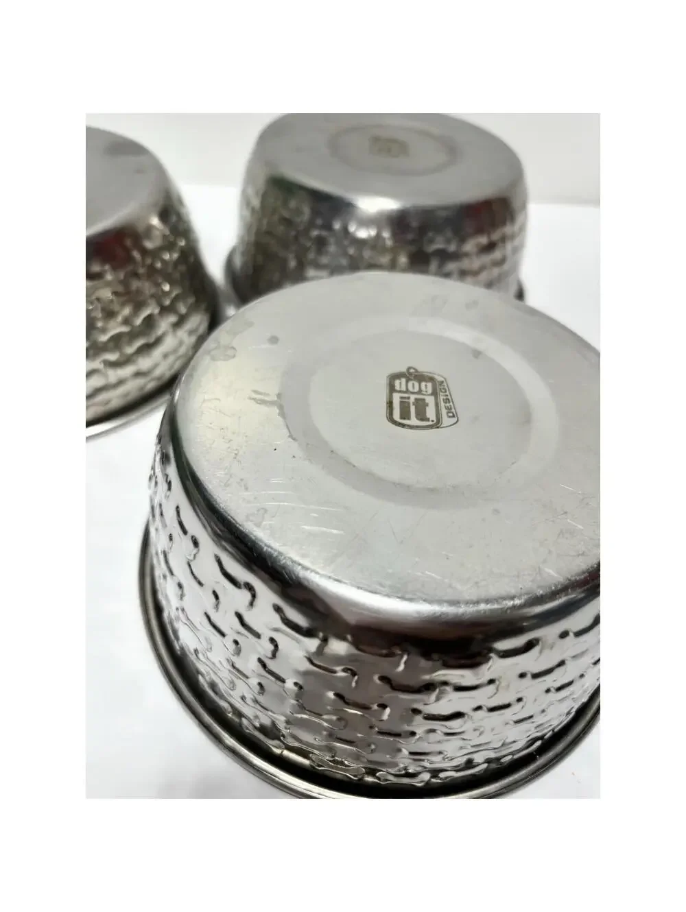 Dogit Silver Chrome Mini Bone Dog Bowls Set of 3 for Pets GUC As Is